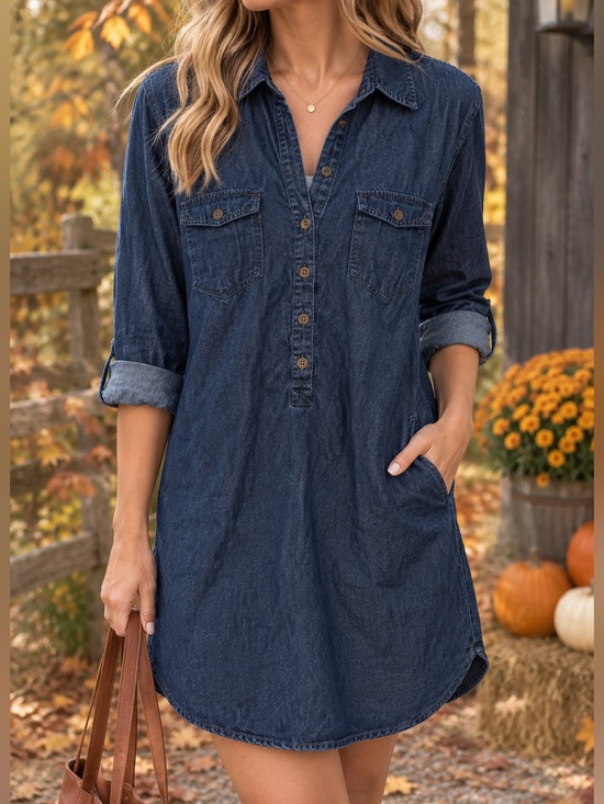 ECI Dresses & Skirts - Eci Button Up Denim Dress | V Neck | Large